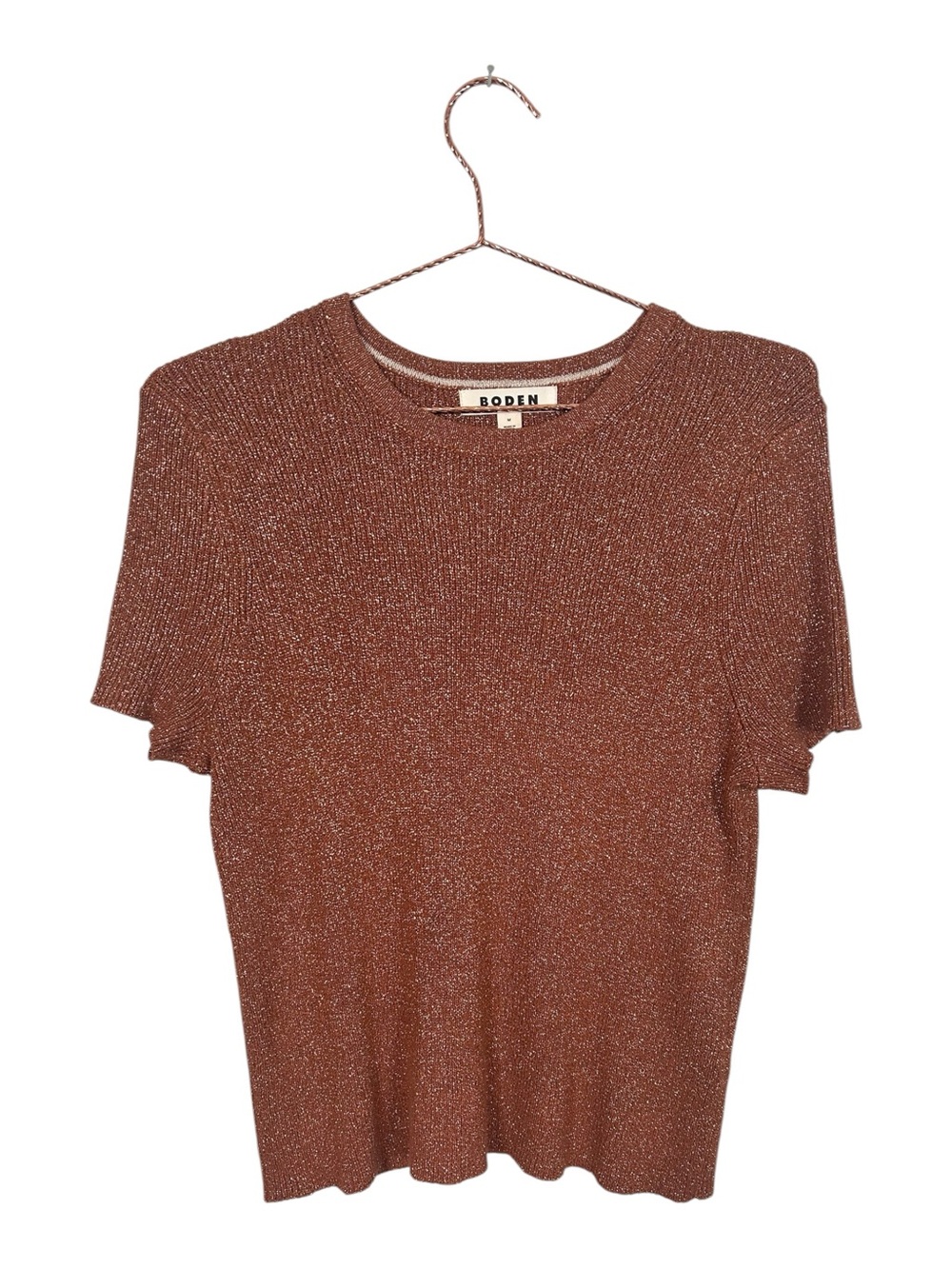 Boden Metallic Crewneck Short Sleeve Knit Top
